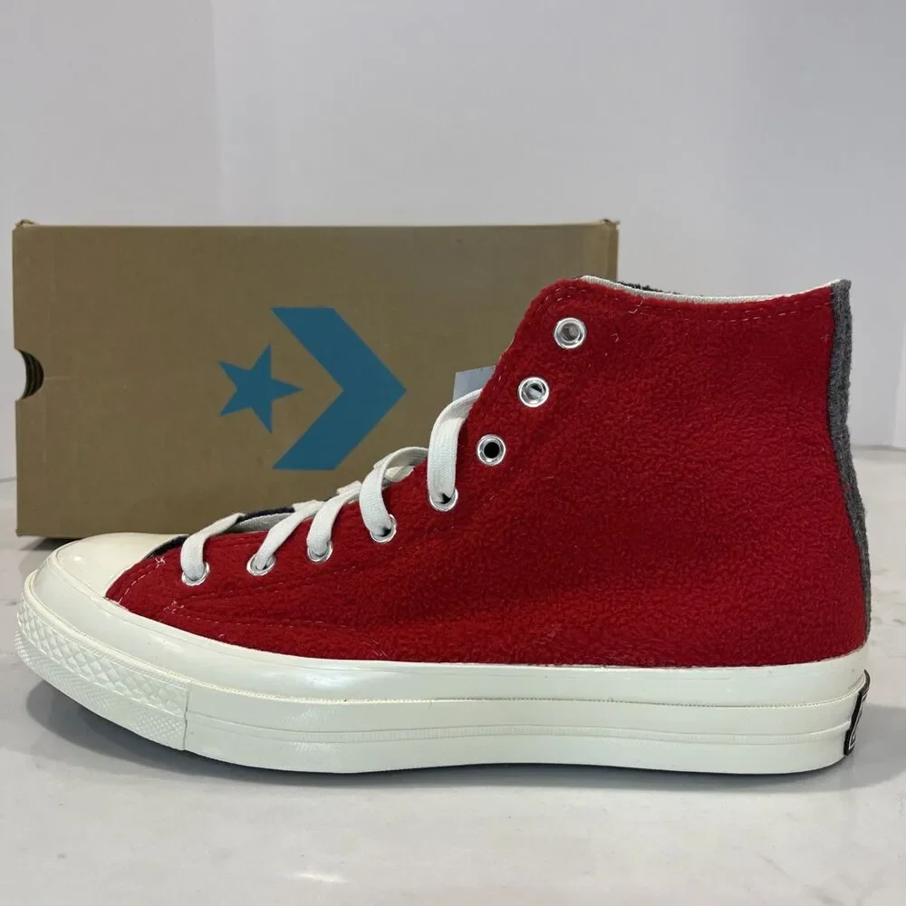Converse NEW Chuck 70 Hi Red‎ Navy Black Fluff Fleece Shoes Sneakers M9.5 W11.5 - Picture 4 of 16